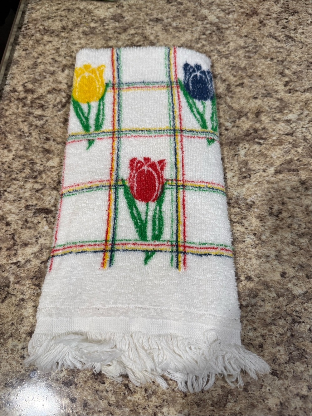 Vintage White Floral Tulip Hand Towel - Multi Color